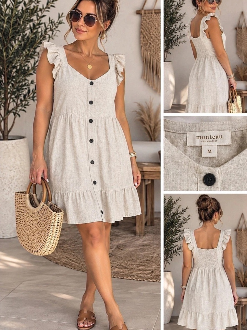 Monteau Ruffle Mini Dress in Cream Size Medium NWT